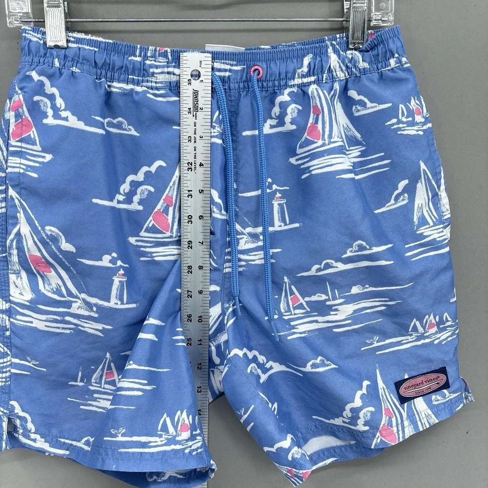 Vineyard Vines Swim Shorts Men XS Blue Sailboat Nautical Print Mesh Lined Trunks